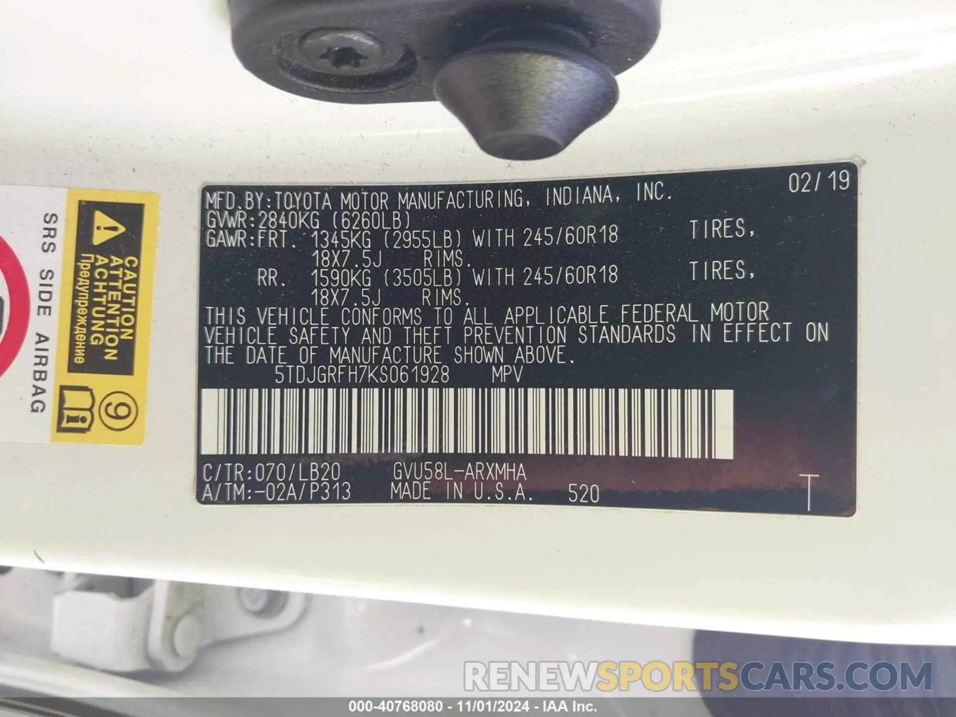 9 Photograph of a damaged car 5TDJGRFH7KS061928 TOYOTA HIGHLANDER HYBRID 2019