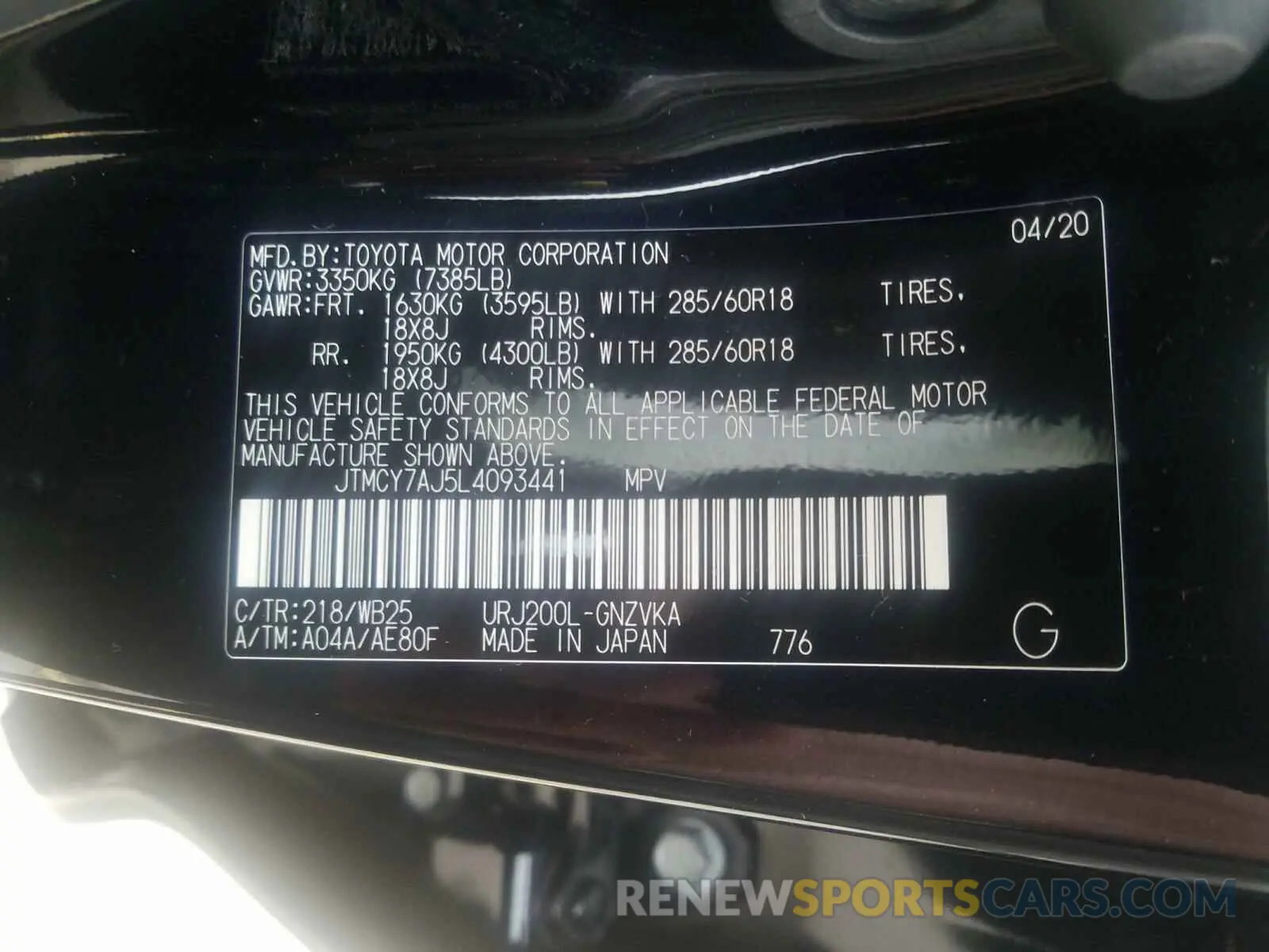 10 Фотография поврежденного автомобиля JTMCY7AJ5L4093441 TOYOTA LANDCRUISR 2020