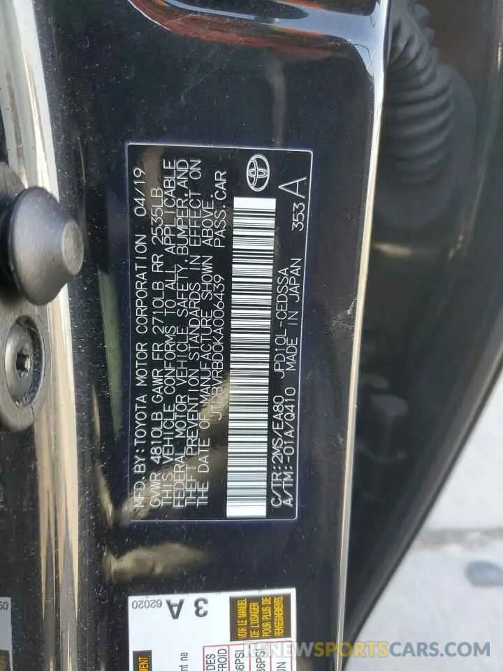 12 Фотография поврежденного автомобиля JTDBVRBD0KA006439 TOYOTA MIRAI 2019
