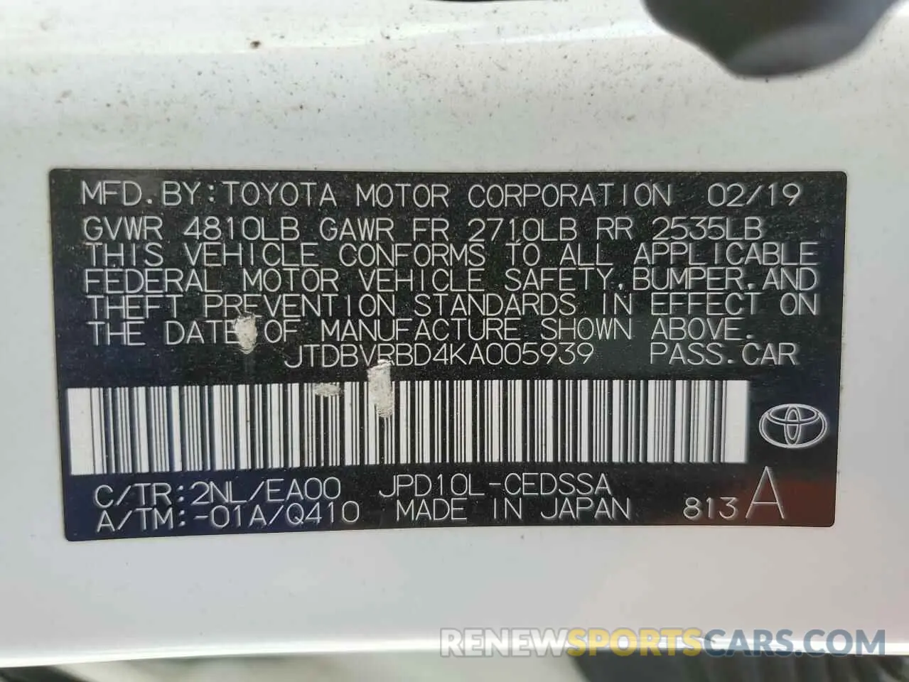 12 Фотография поврежденного автомобиля JTDBVRBD4KA005939 TOYOTA MIRAI 2019