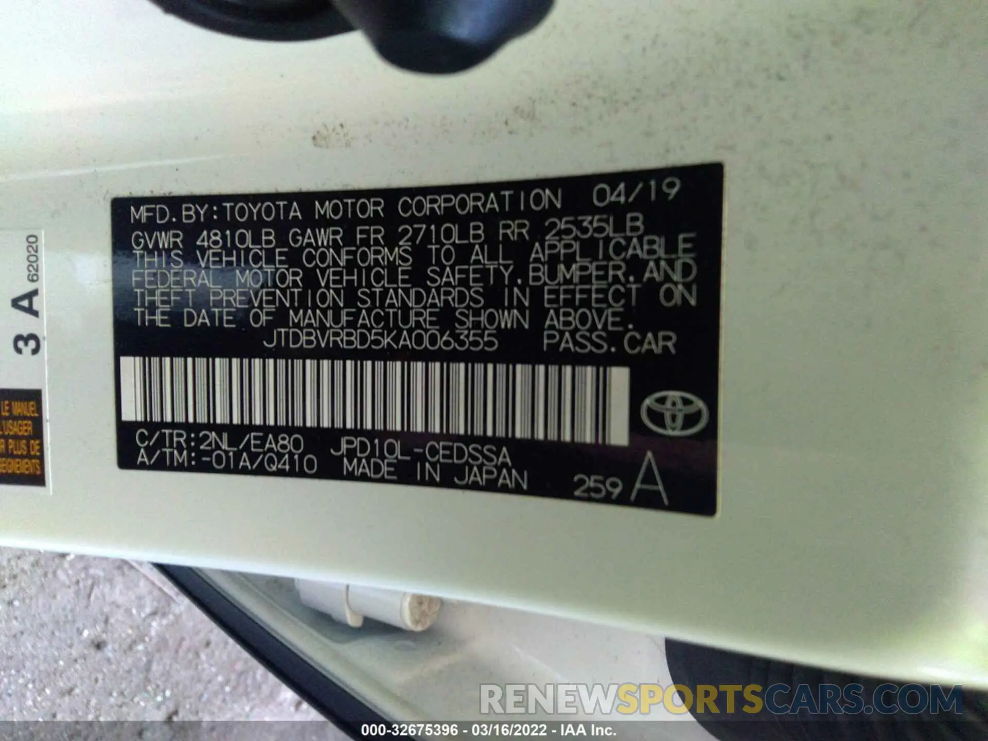 9 Photograph of a damaged car JTDBVRBD5KA006355 TOYOTA MIRAI 2019