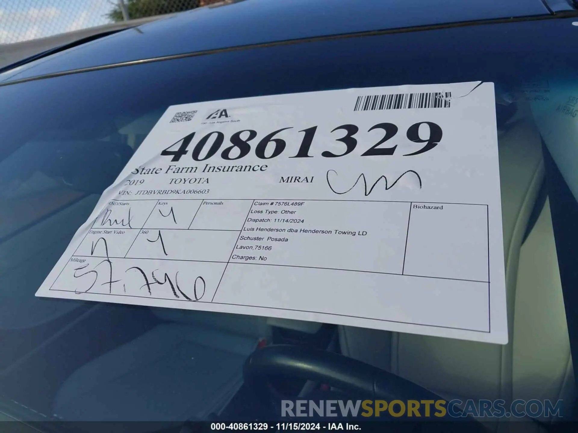 17 Photograph of a damaged car JTDBVRBD9KA006603 TOYOTA MIRAI 2019