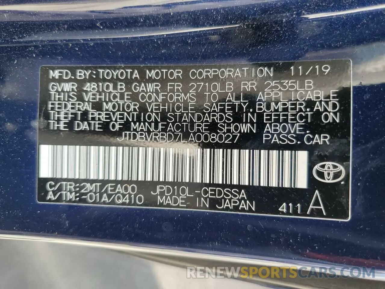 12 Photograph of a damaged car JTDBVRBD7LA008027 TOYOTA MIRAI 2020