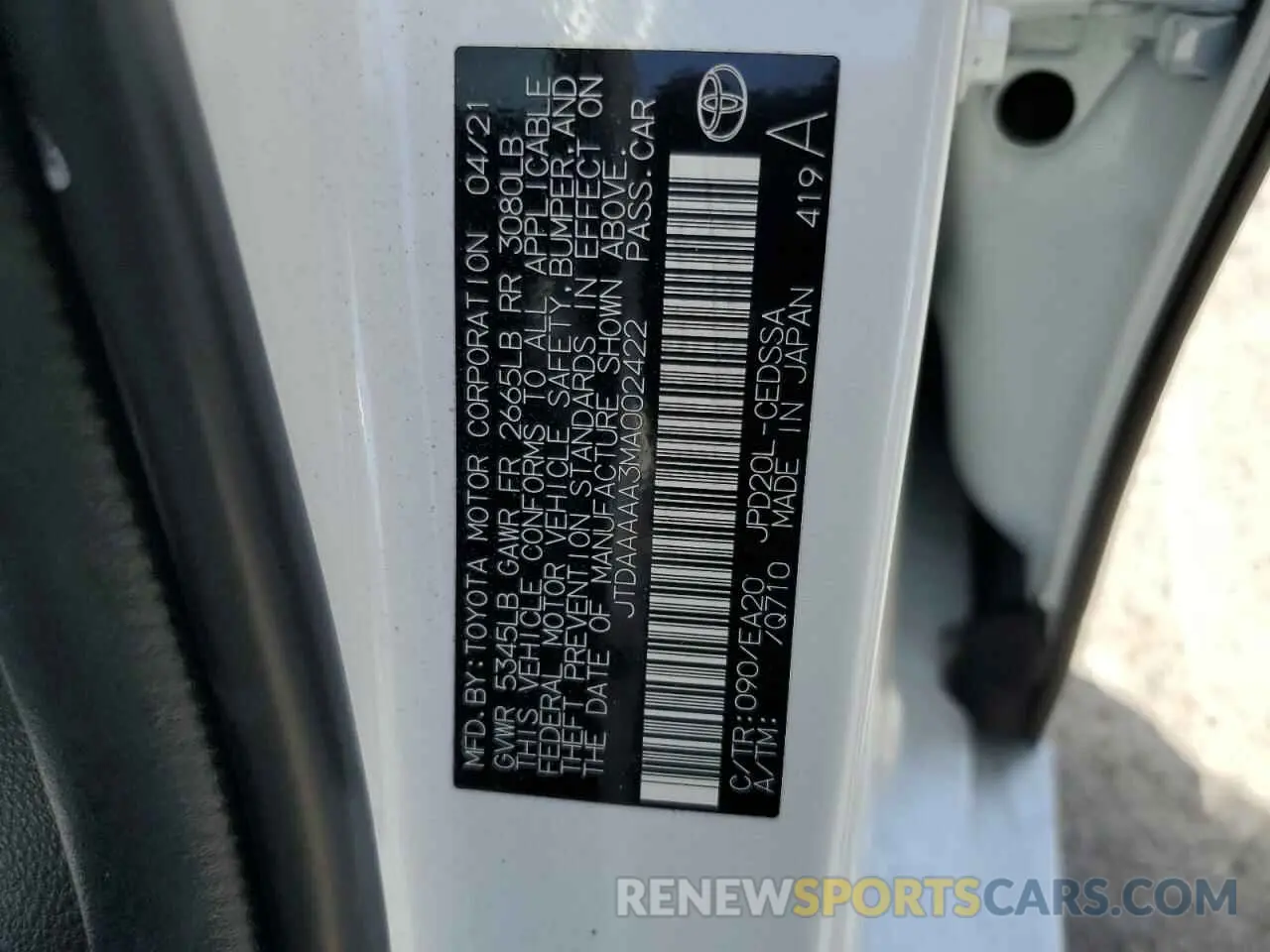 12 Photograph of a damaged car JTDAAAAA3MA002422 TOYOTA MIRAI 2021