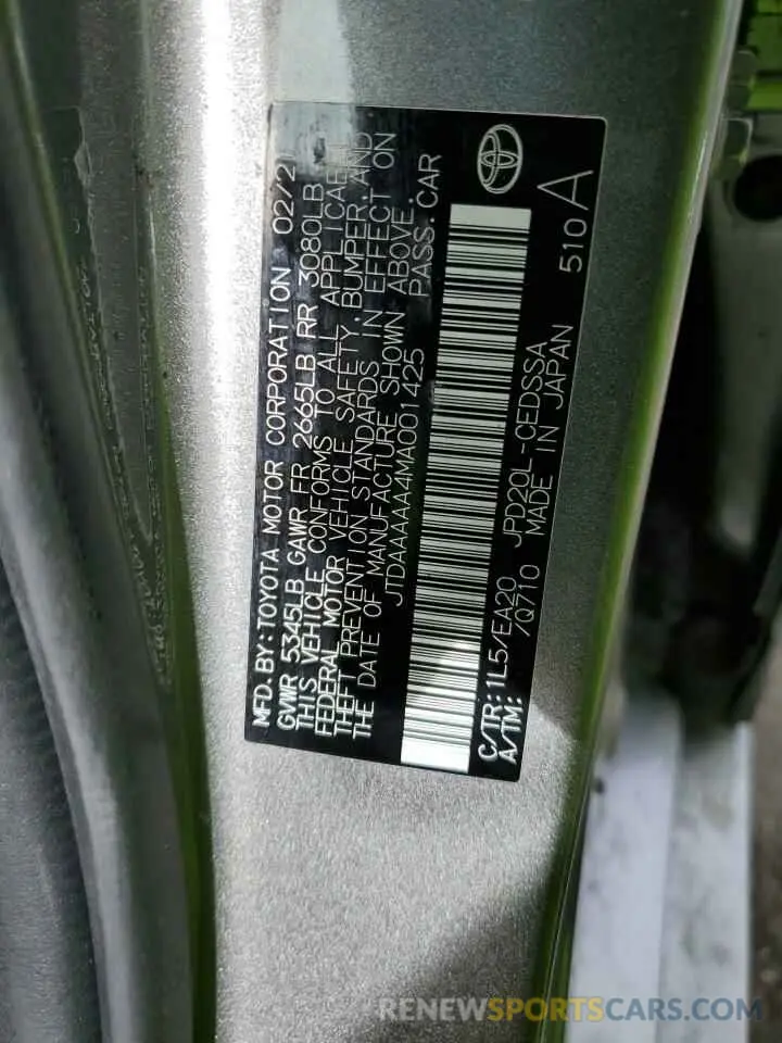 12 Фотография поврежденного автомобиля JTDAAAAA4MA001425 TOYOTA MIRAI 2021