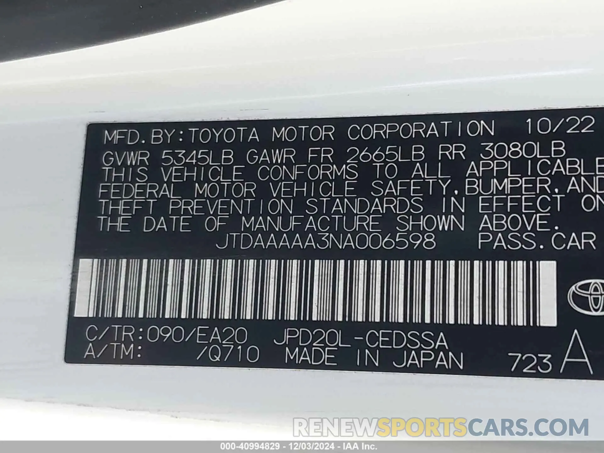 9 Photograph of a damaged car JTDAAAAA3NA006598 TOYOTA MIRAI 2022