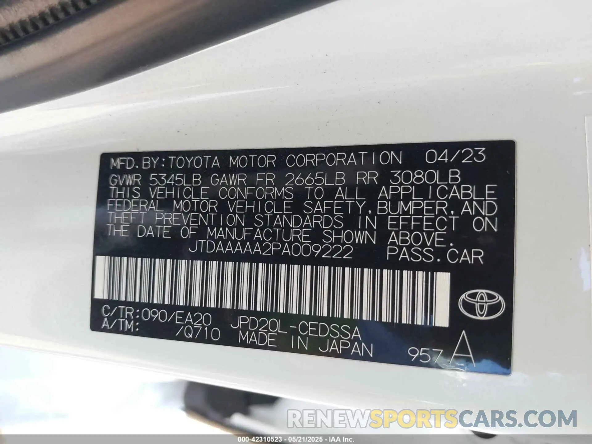 9 Фотография поврежденного автомобиля JTDAAAAA2PA009222 TOYOTA MIRAI 2023