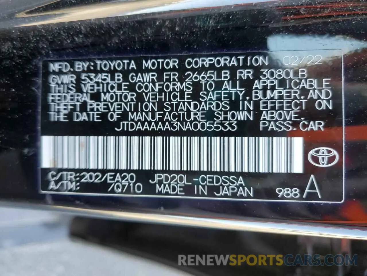 12 Фотография поврежденного автомобиля JTDAAAAA3NA005533 TOYOTA MIRAI LE 2022
