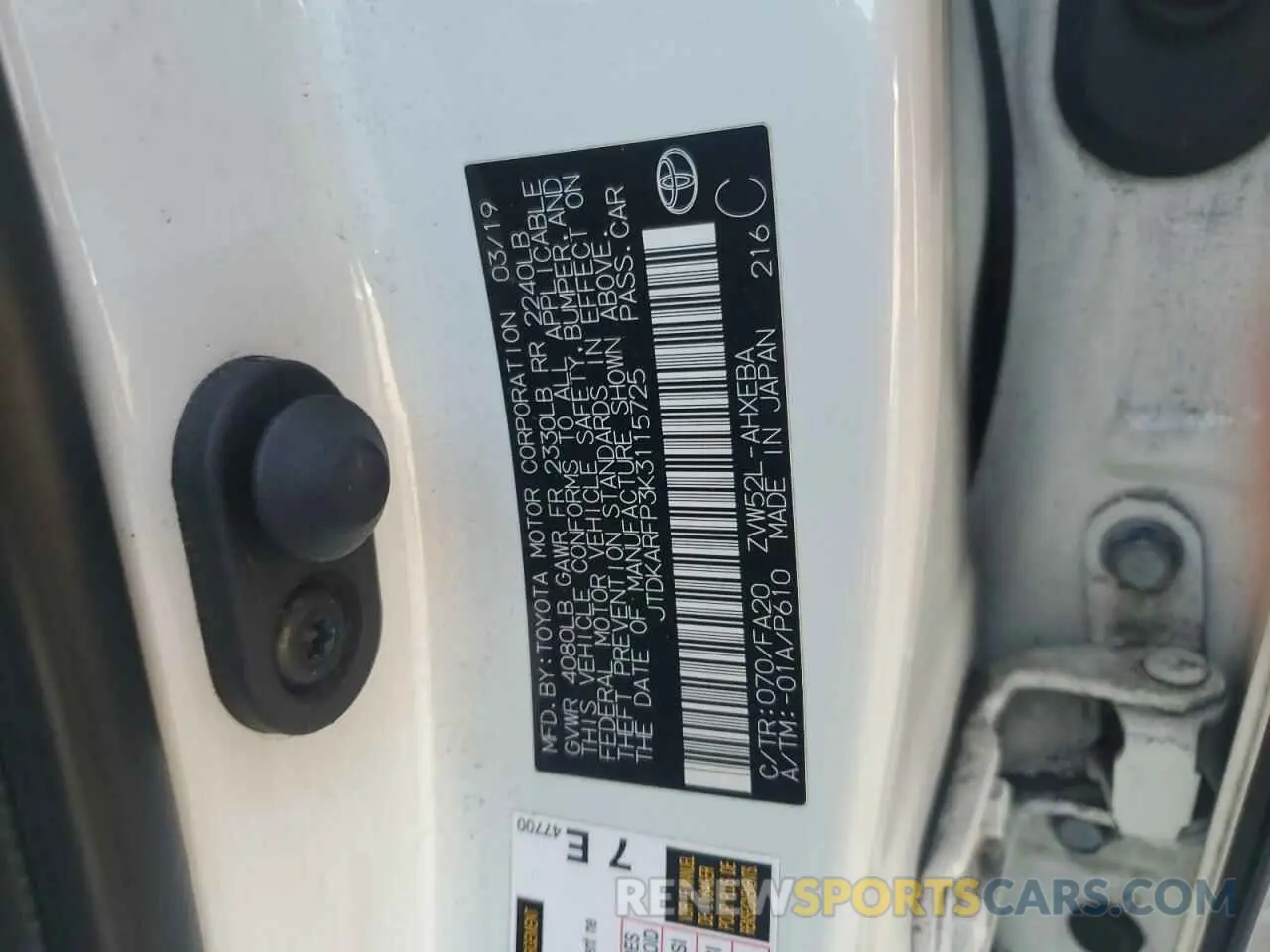 12 Фотография поврежденного автомобиля JTDKARFP3K3115725 TOYOTA PRIUS 2019