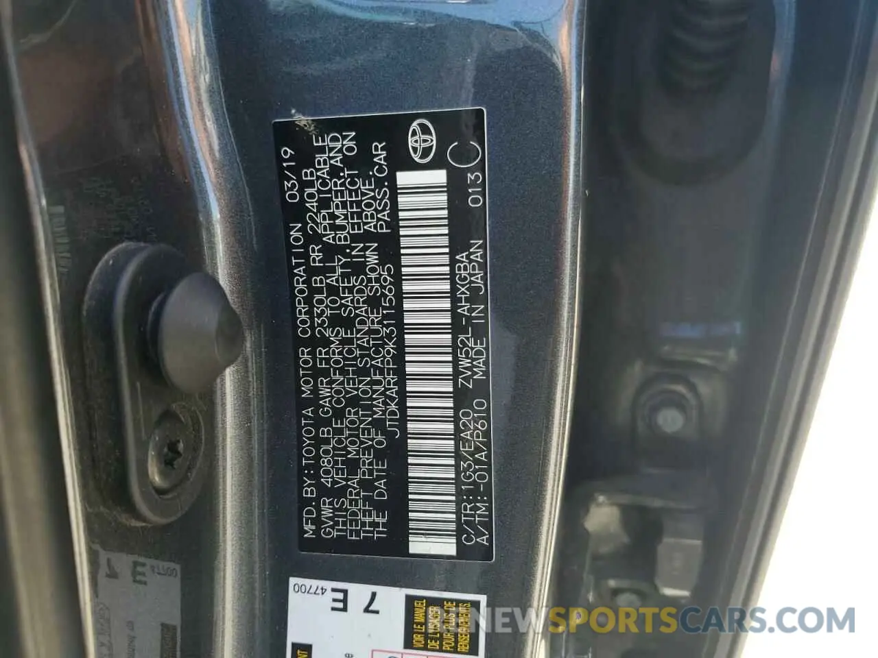 13 Photograph of a damaged car JTDKARFP9K3115695 TOYOTA PRIUS 2019