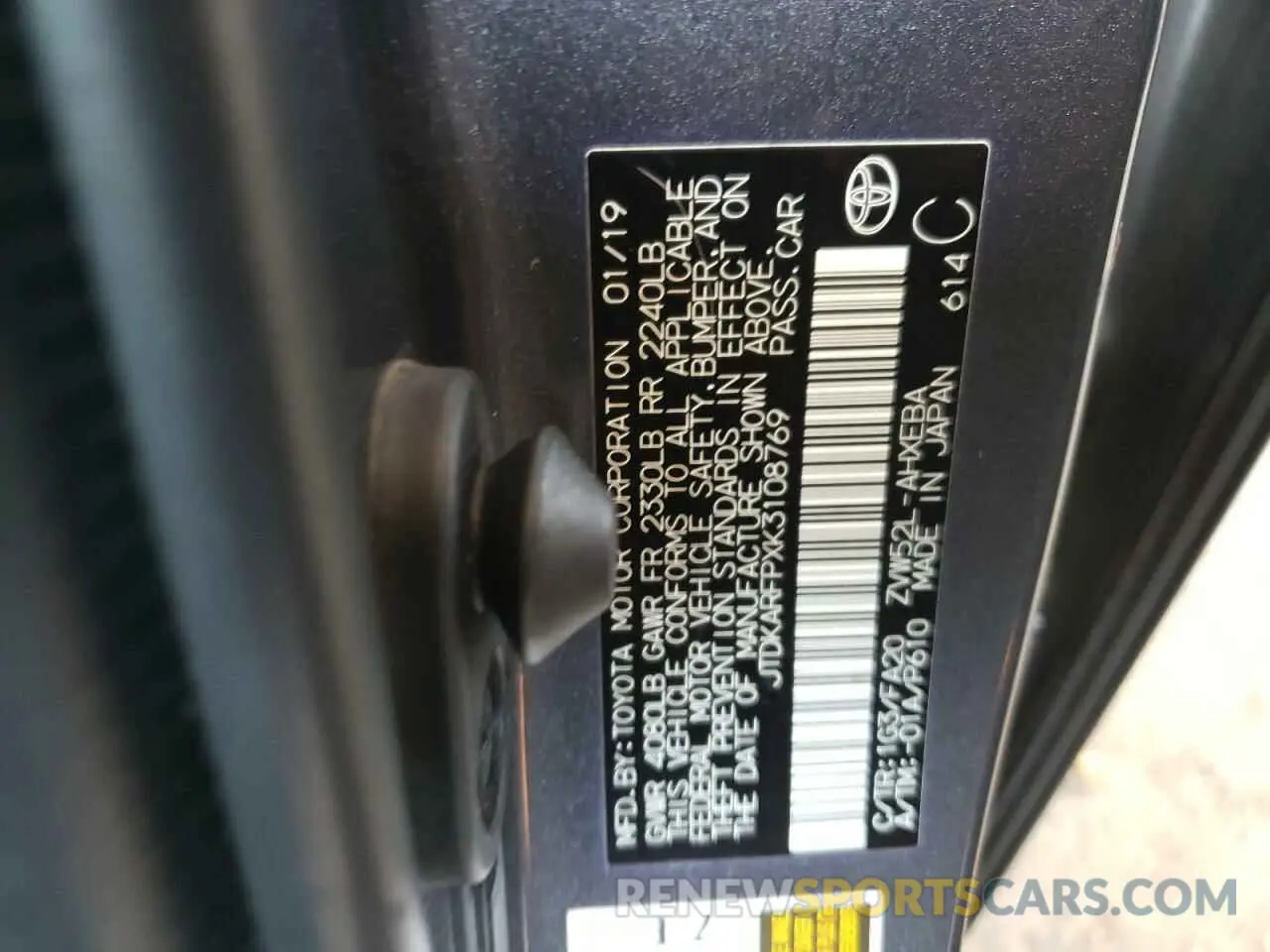 12 Photograph of a damaged car JTDKARFPXK3108769 TOYOTA PRIUS 2019