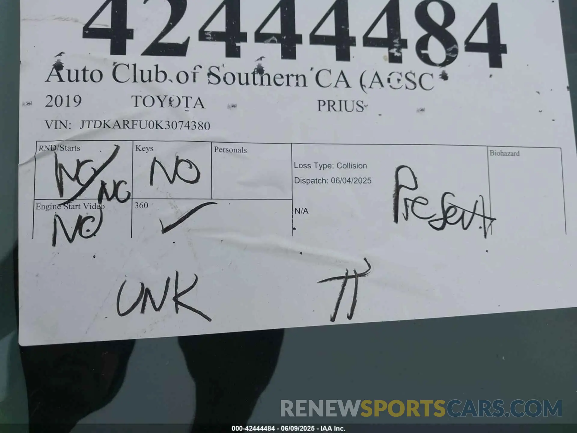 11 Photograph of a damaged car JTDKARFU0K3074380 TOYOTA PRIUS 2019