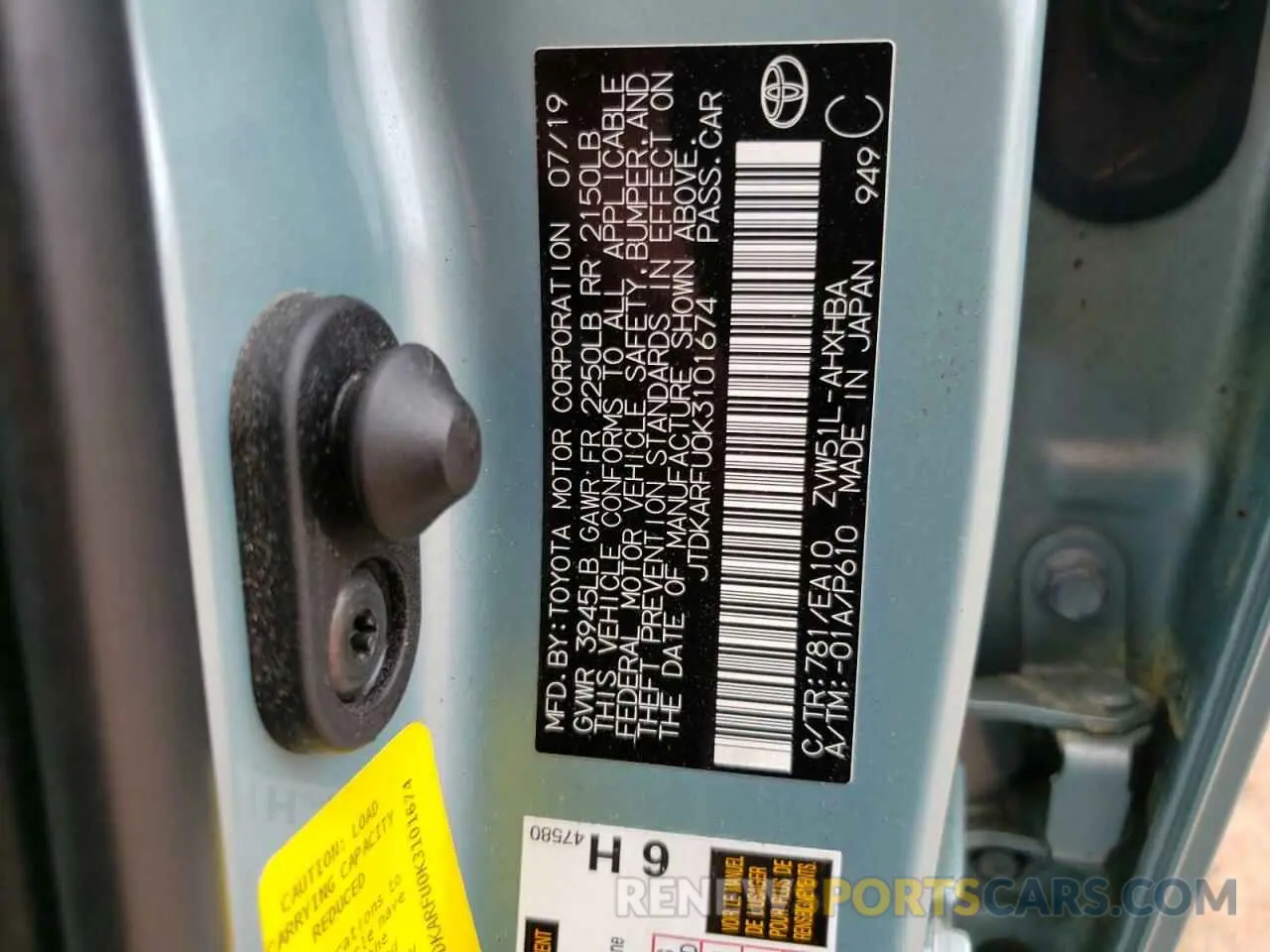 12 Photograph of a damaged car JTDKARFU0K3101674 TOYOTA PRIUS 2019