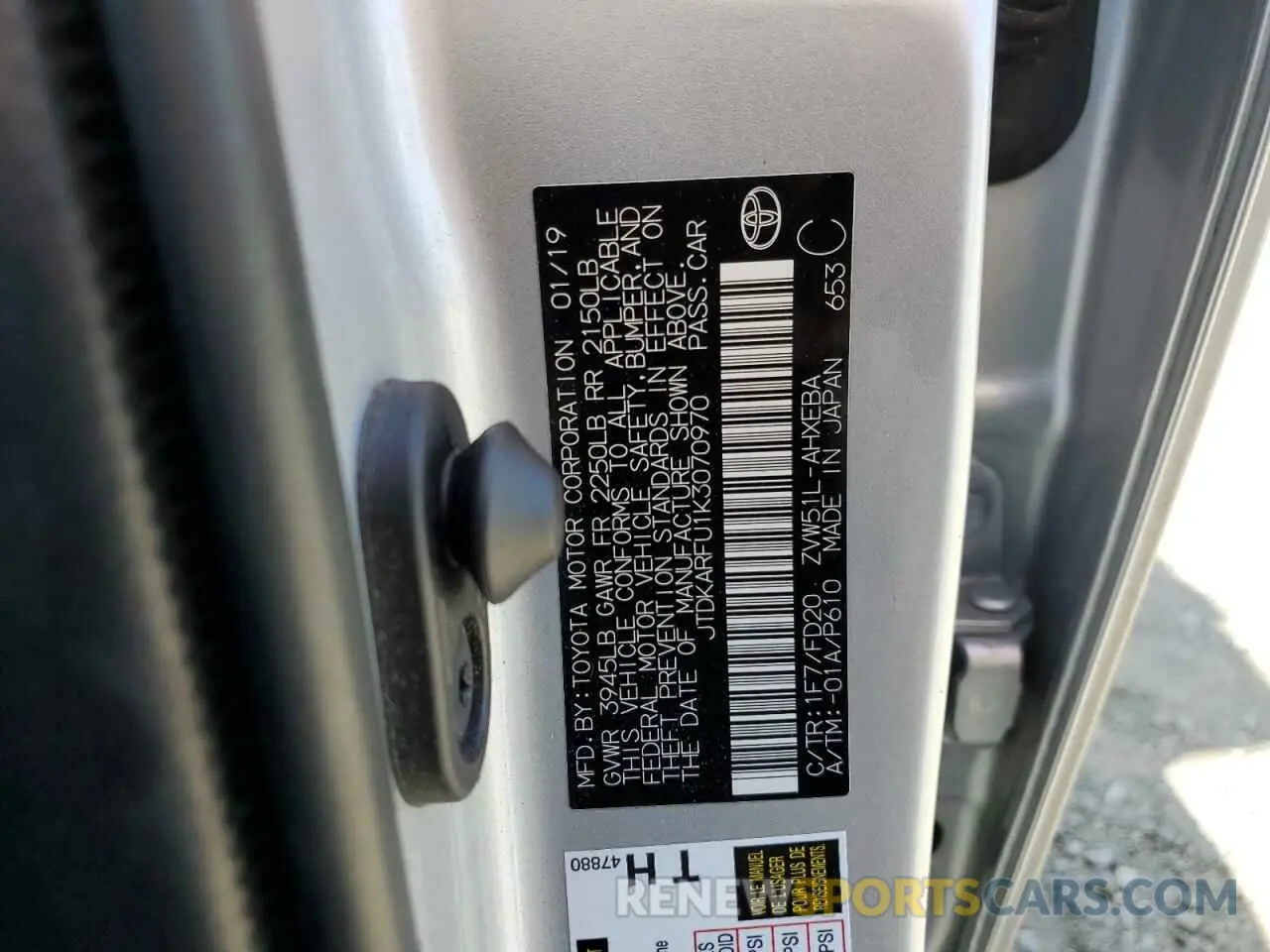 12 Photograph of a damaged car JTDKARFU1K3070970 TOYOTA PRIUS 2019