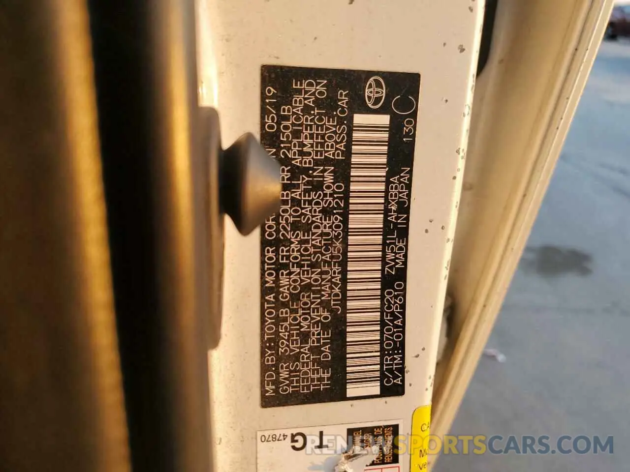 12 Photograph of a damaged car JTDKARFU5K3091210 TOYOTA PRIUS 2019