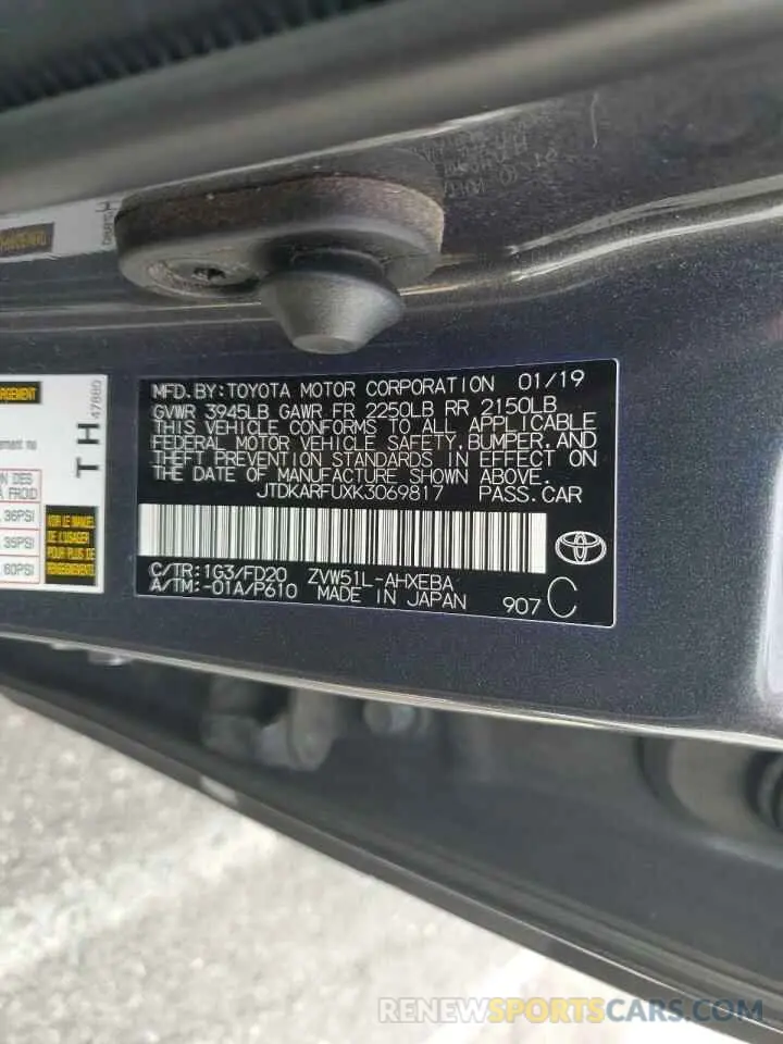 12 Photograph of a damaged car JTDKARFUXK3069817 TOYOTA PRIUS 2019