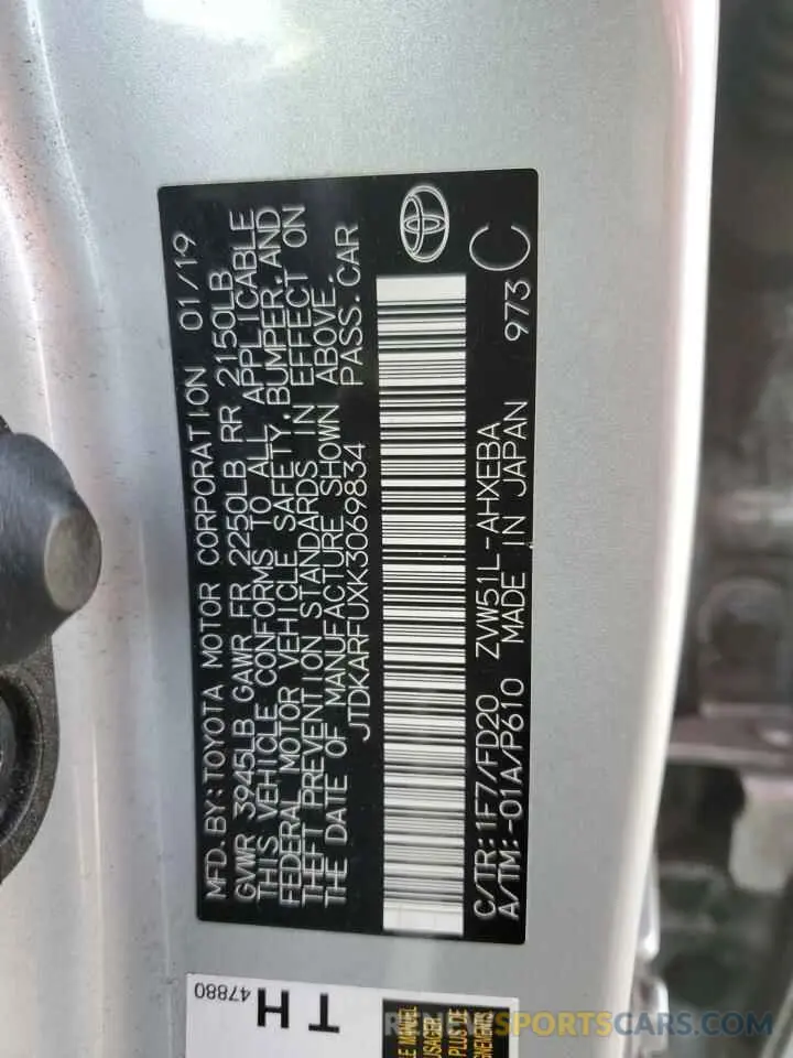 13 Photograph of a damaged car JTDKARFUXK3069834 TOYOTA PRIUS 2019