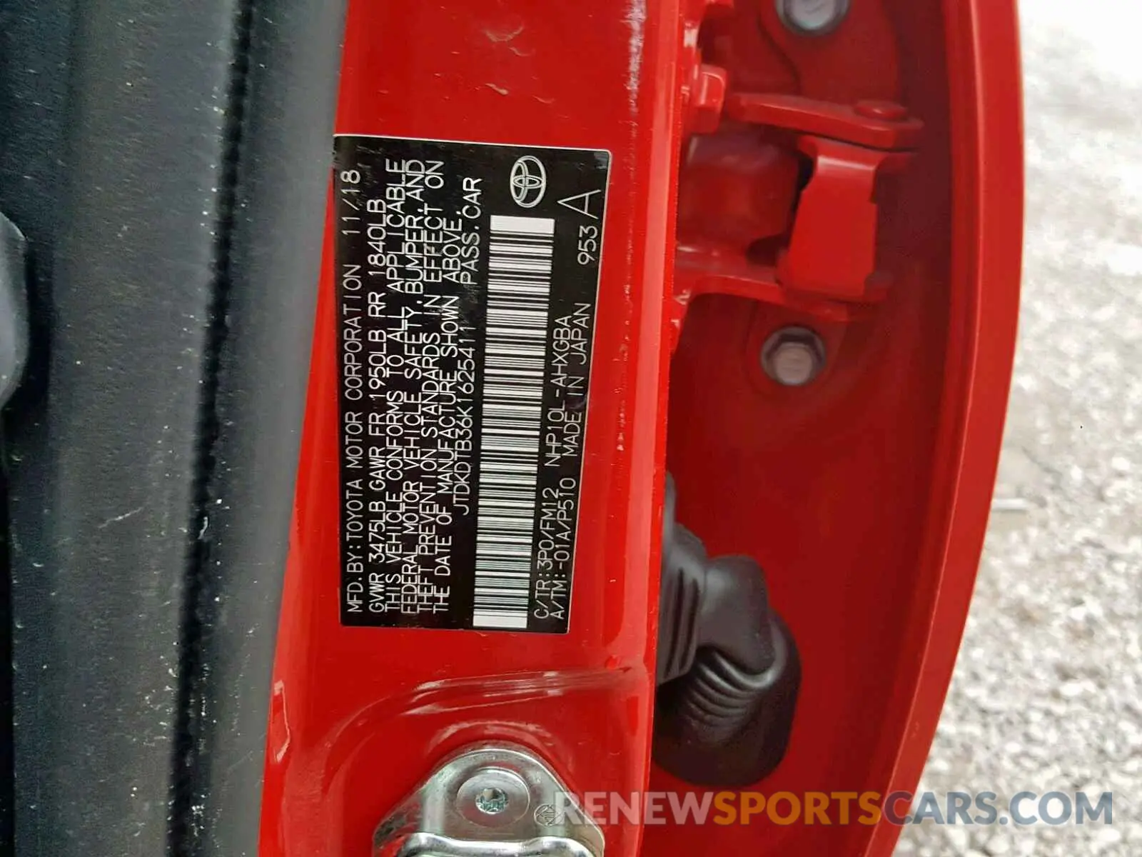 8 Photograph of a damaged car JTDKDTB36K1625411 TOYOTA PRIUS 2019