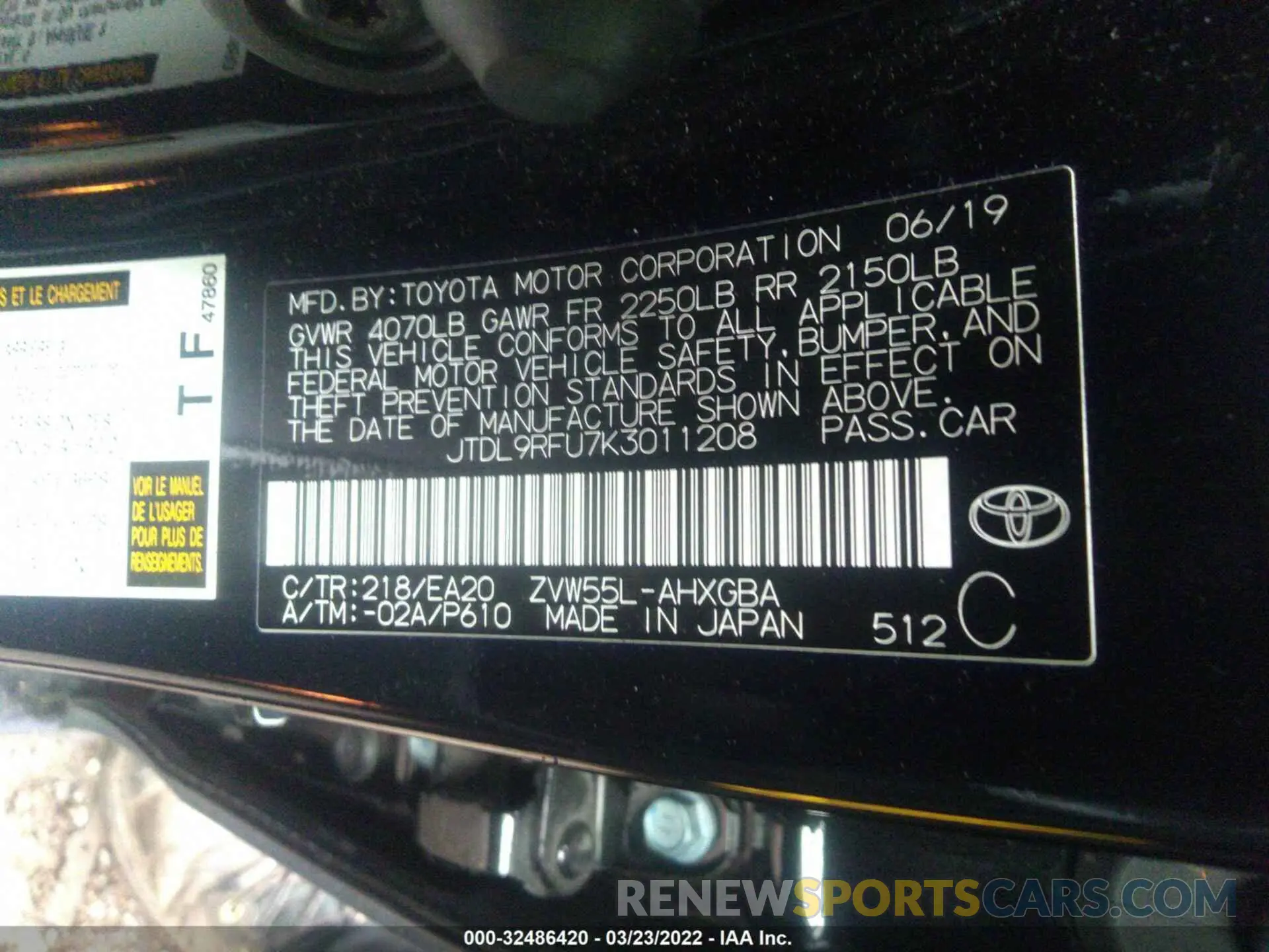 9 Фотография поврежденного автомобиля JTDL9RFU7K3011208 TOYOTA PRIUS 2019