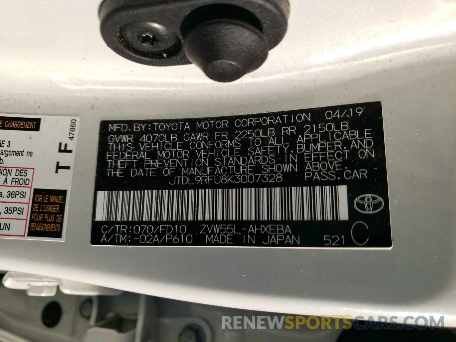 10 Photograph of a damaged car JTDL9RFU8K3007328 TOYOTA PRIUS 2019
