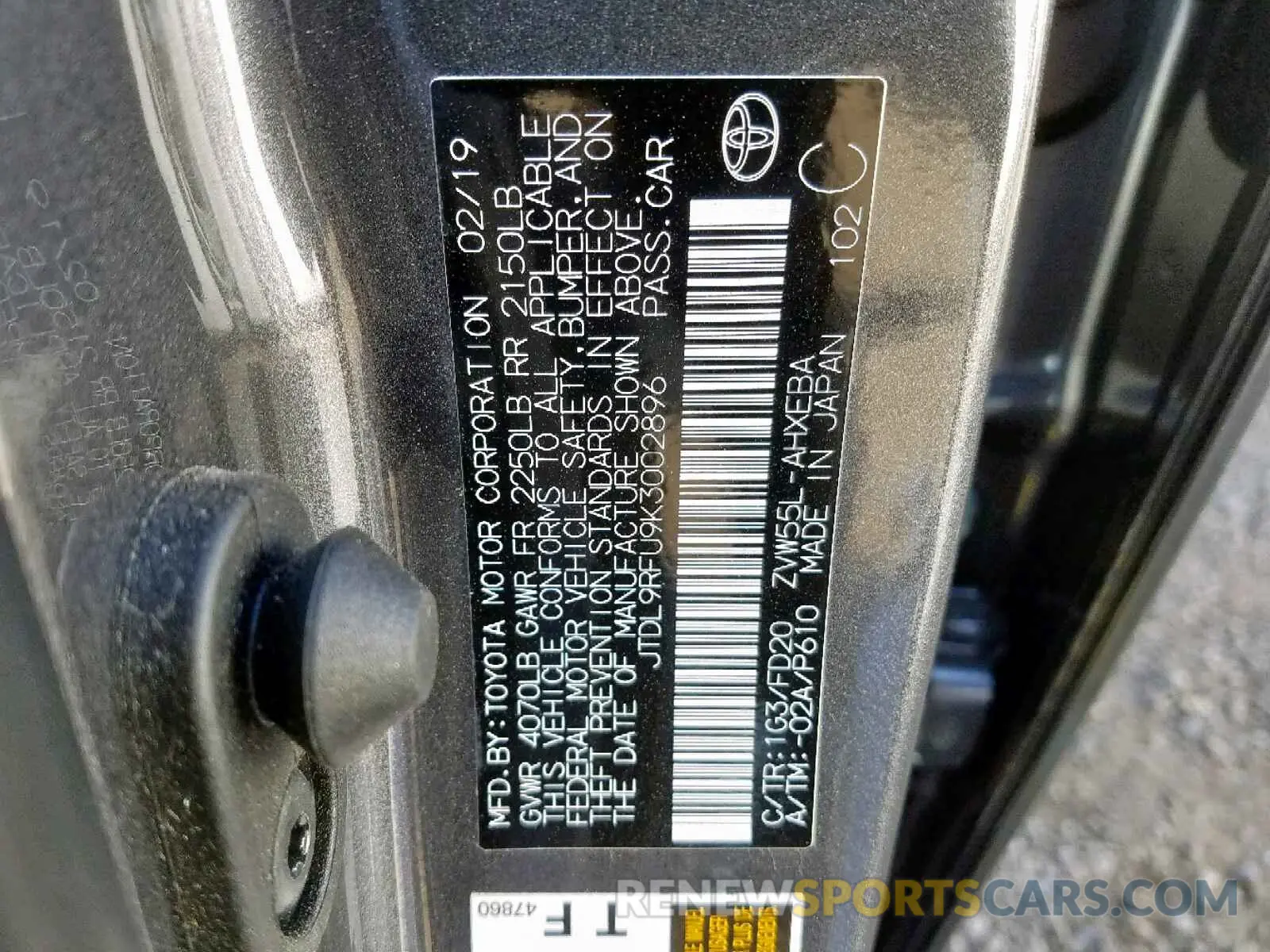 10 Photograph of a damaged car JTDL9RFU9K3002896 TOYOTA PRIUS 2019