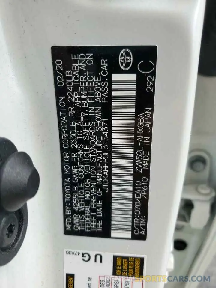 12 Фотография поврежденного автомобиля JTDKARFP0L3154371 TOYOTA PRIUS 2020