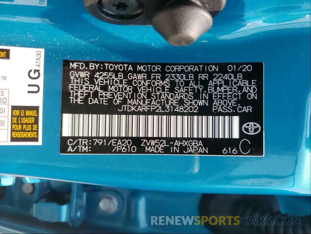 10 Photograph of a damaged car JTDKARFP2L3148202 TOYOTA PRIUS 2020