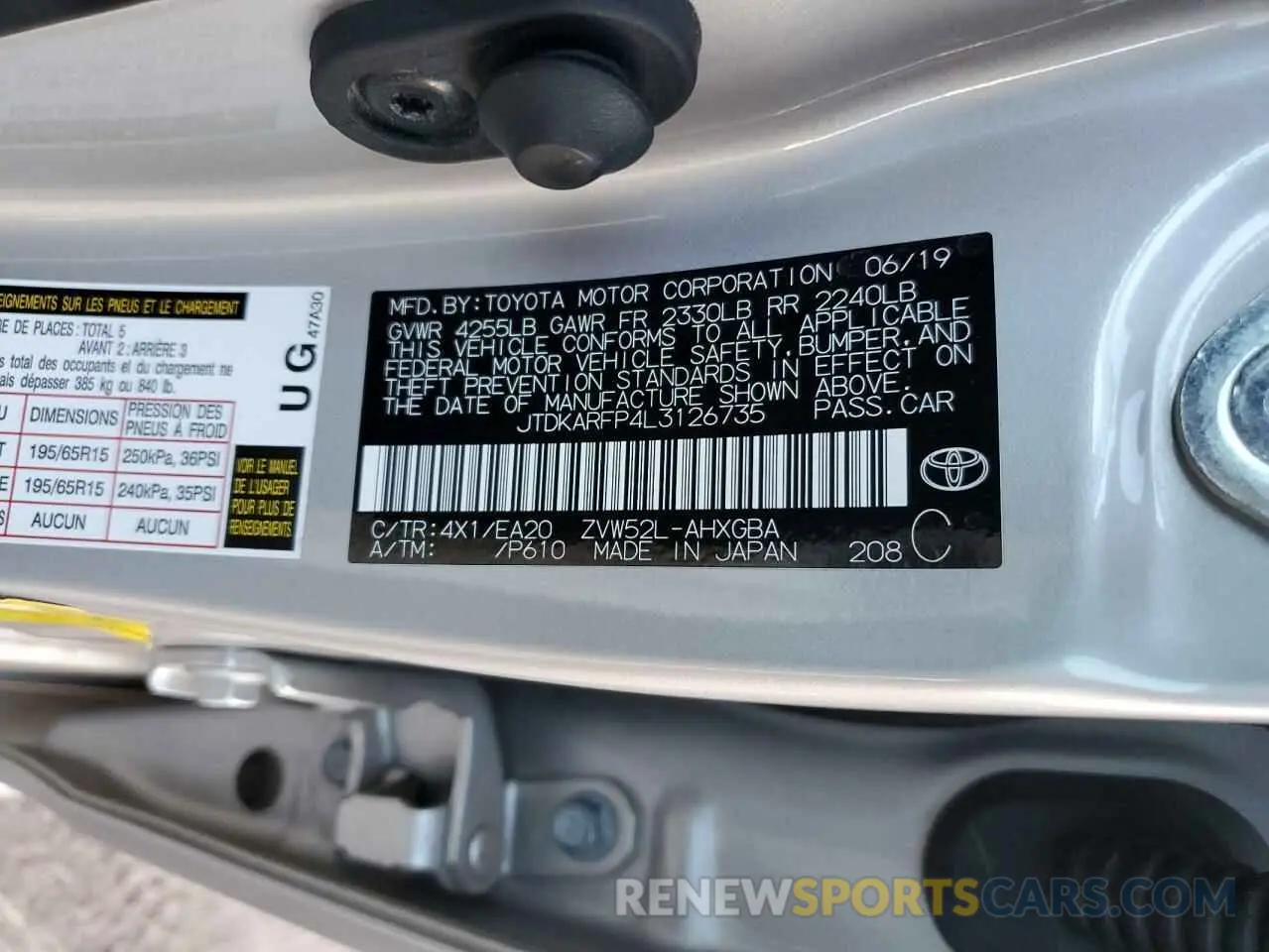 14 Photograph of a damaged car JTDKARFP4L3126735 TOYOTA PRIUS 2020