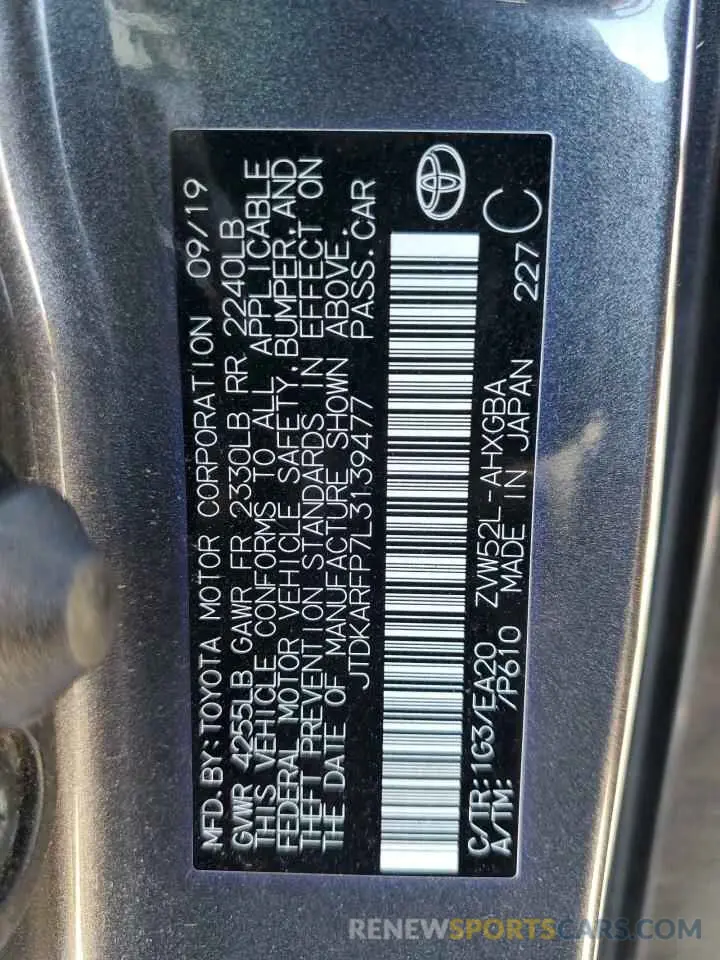 14 Фотография поврежденного автомобиля JTDKARFP7L3139477 TOYOTA PRIUS 2020