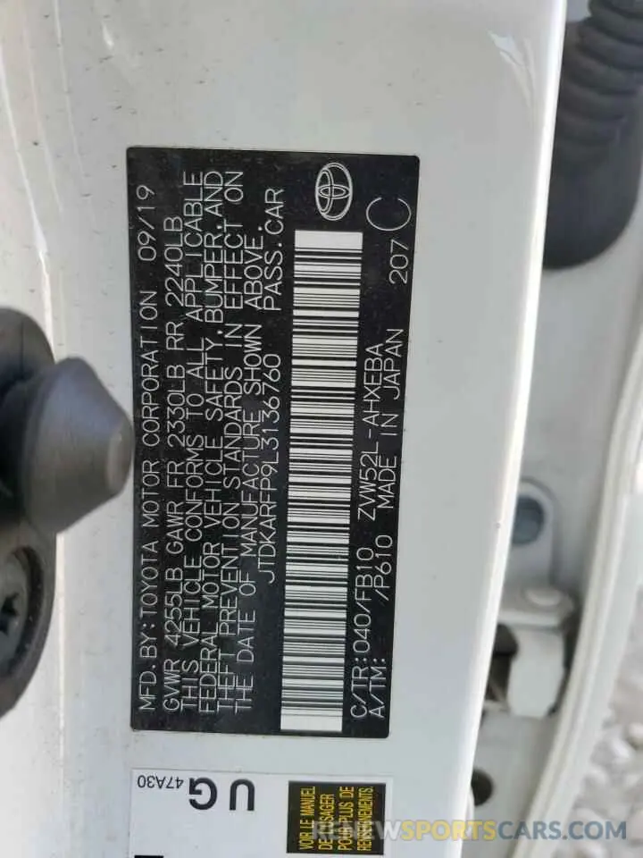 13 Фотография поврежденного автомобиля JTDKARFP9L3136760 TOYOTA PRIUS 2020