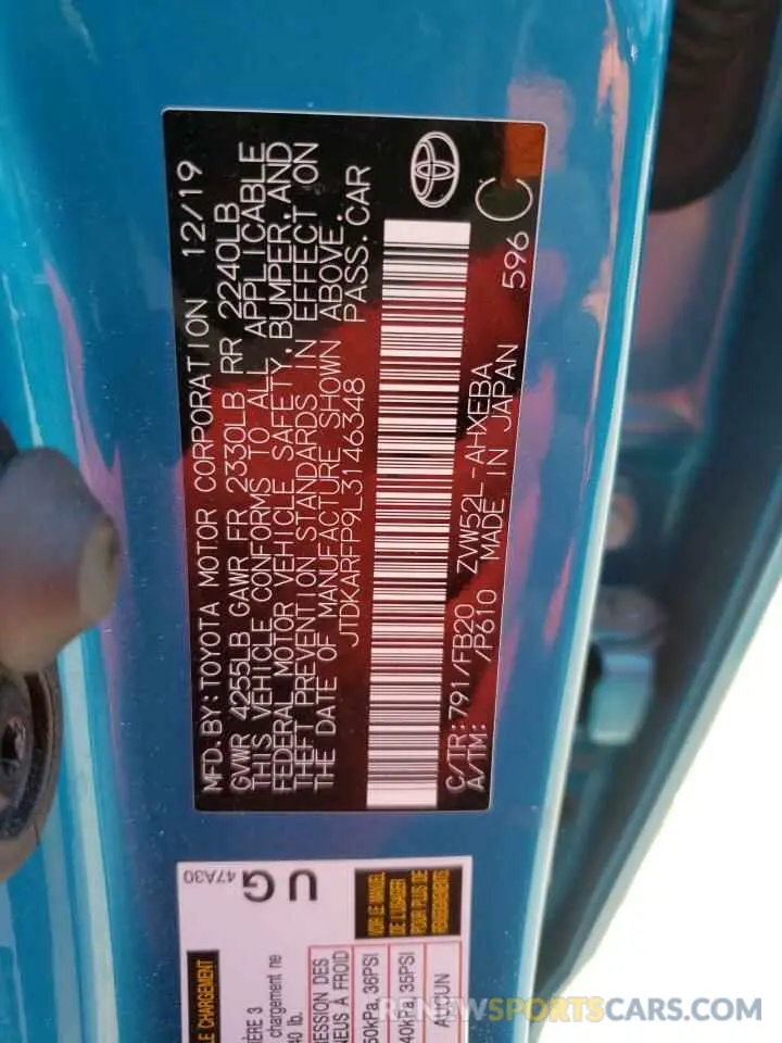 12 Фотография поврежденного автомобиля JTDKARFP9L3146348 TOYOTA PRIUS 2020