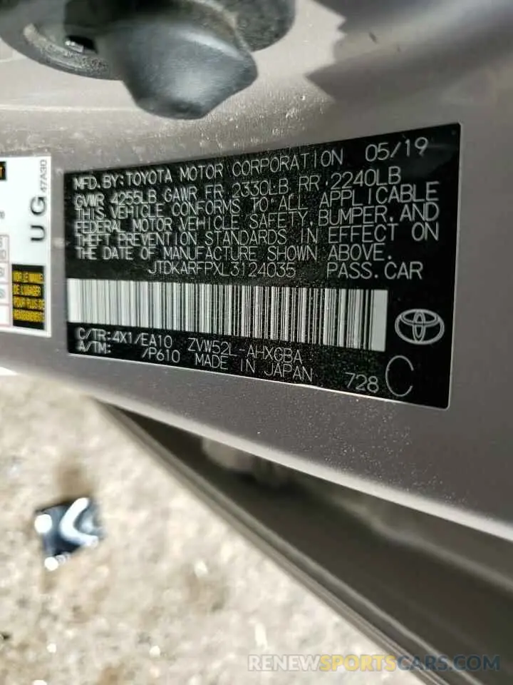 13 Photograph of a damaged car JTDKARFPXL3124035 TOYOTA PRIUS 2020