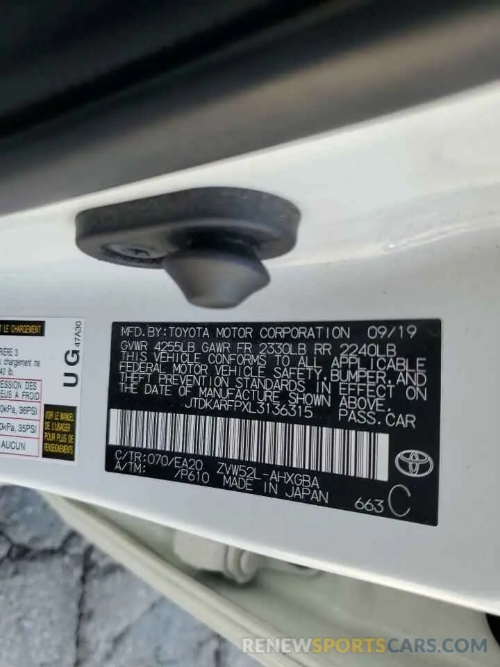 12 Photograph of a damaged car JTDKARFPXL3136315 TOYOTA PRIUS 2020