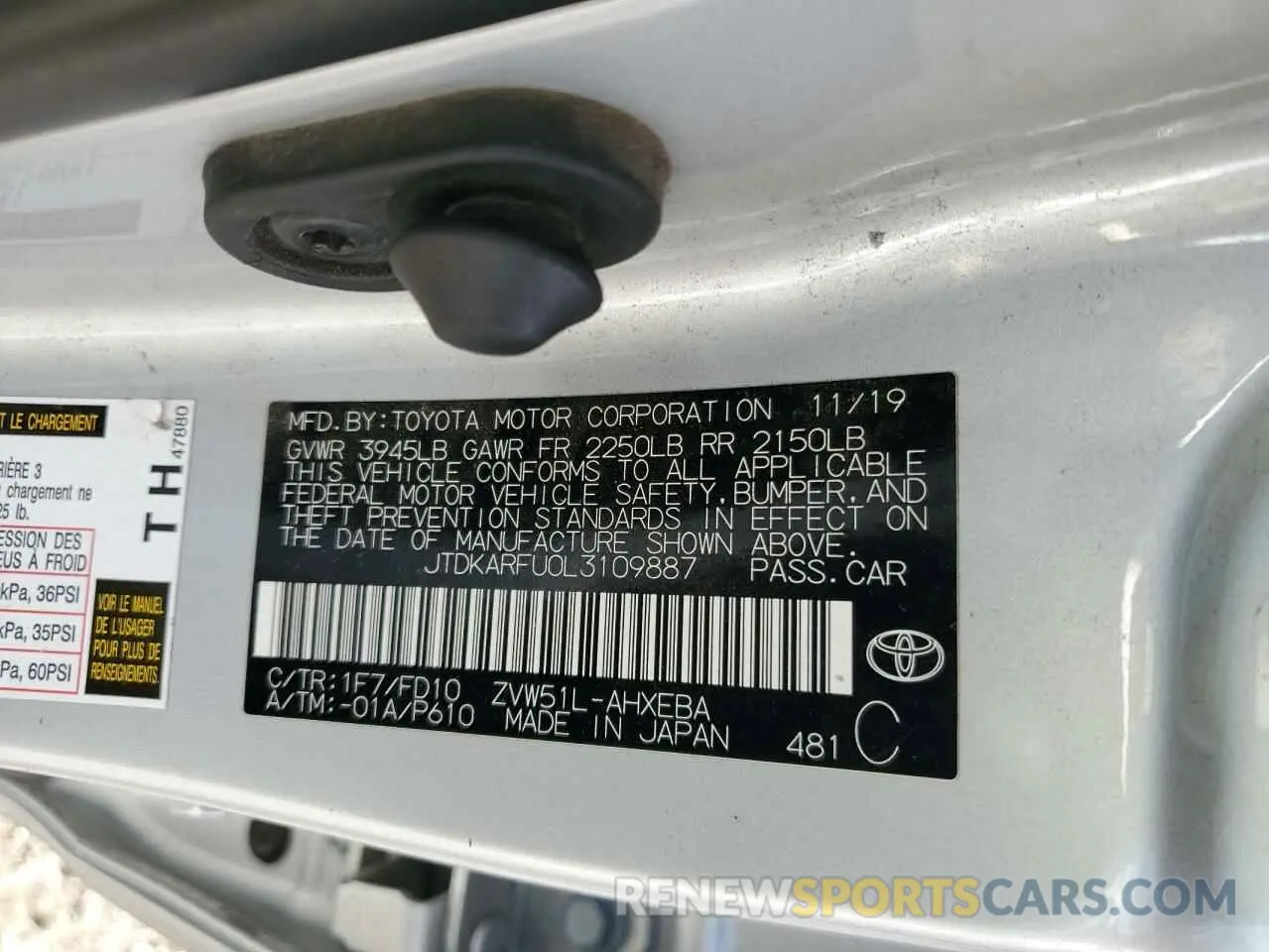 12 Фотография поврежденного автомобиля JTDKARFU0L3109887 TOYOTA PRIUS 2020