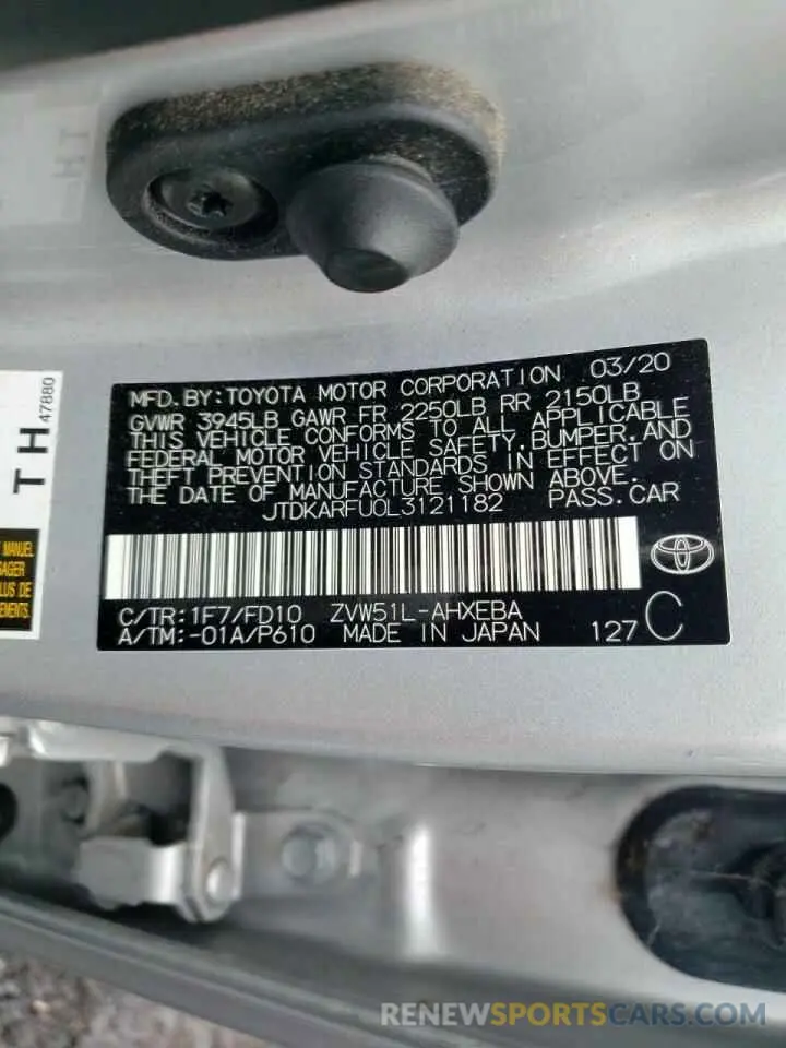 12 Фотография поврежденного автомобиля JTDKARFU0L3121182 TOYOTA PRIUS 2020