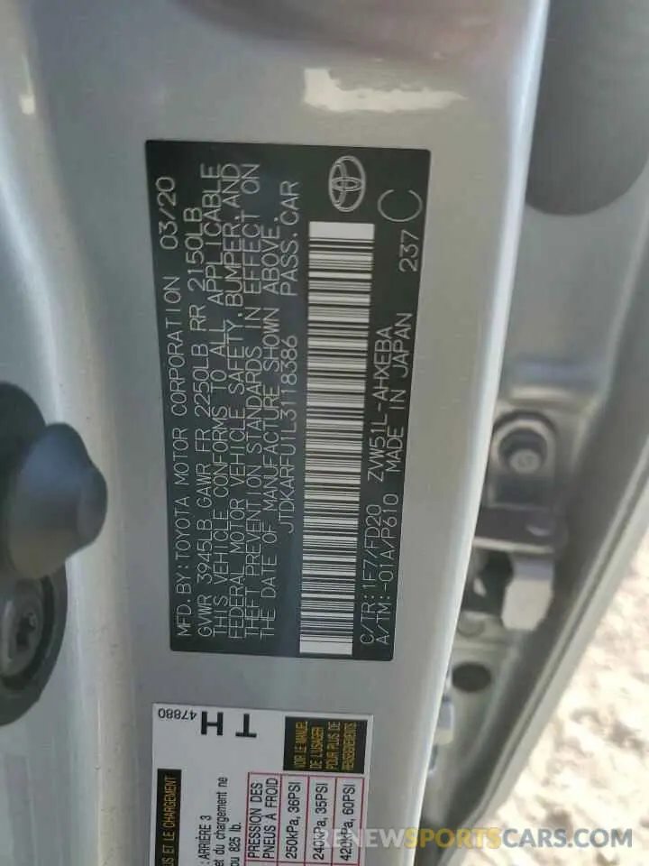 13 Фотография поврежденного автомобиля JTDKARFU1L3118386 TOYOTA PRIUS 2020