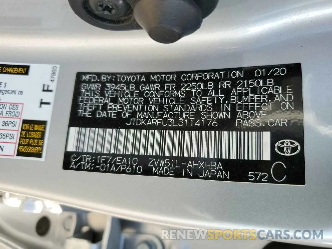 12 Photograph of a damaged car JTDKARFU3L3114176 TOYOTA PRIUS 2020