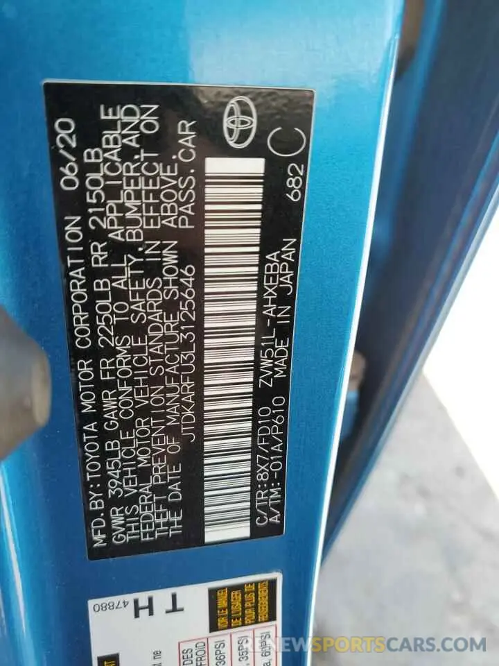 14 Фотография поврежденного автомобиля JTDKARFU3L3125646 TOYOTA PRIUS 2020