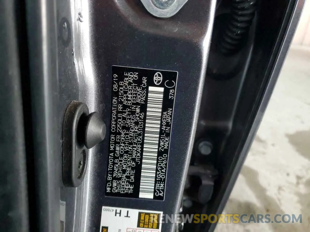 12 Фотография поврежденного автомобиля JTDKARFU5L3103146 TOYOTA PRIUS 2020