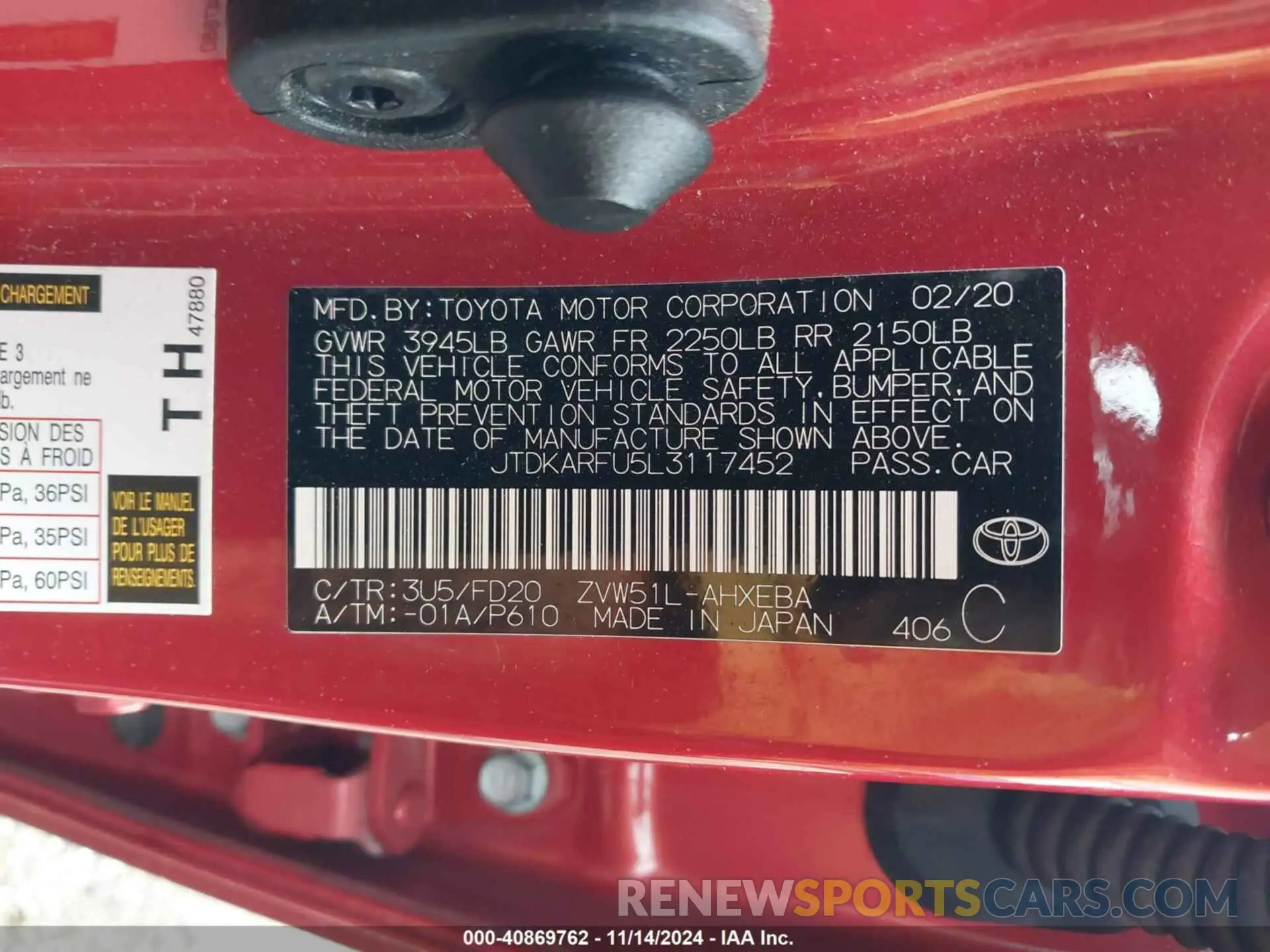 9 Photograph of a damaged car JTDKARFU5L3117452 TOYOTA PRIUS 2020