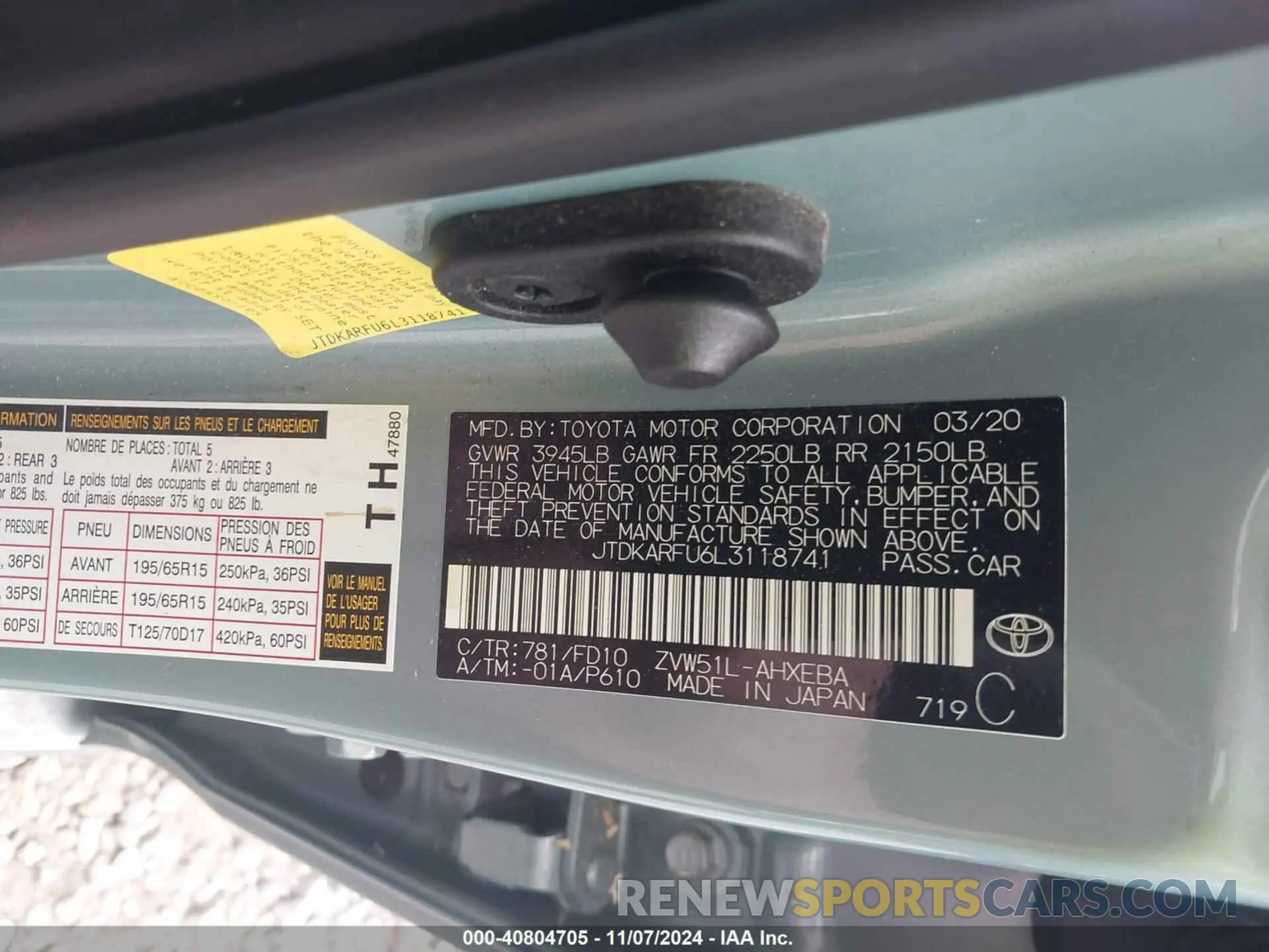 9 Фотография поврежденного автомобиля JTDKARFU6L3118741 TOYOTA PRIUS 2020