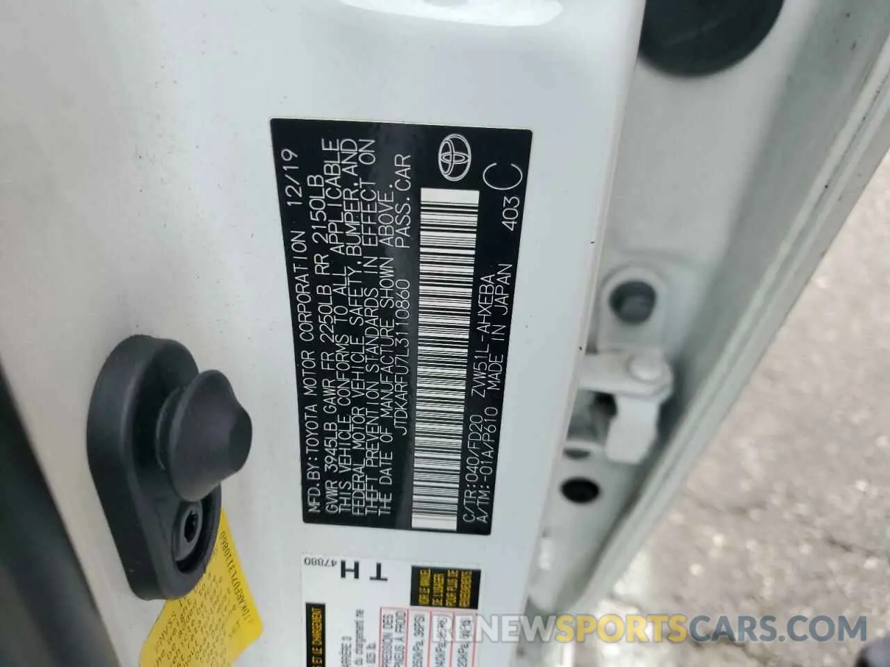 12 Фотография поврежденного автомобиля JTDKARFU7L3110860 TOYOTA PRIUS 2020