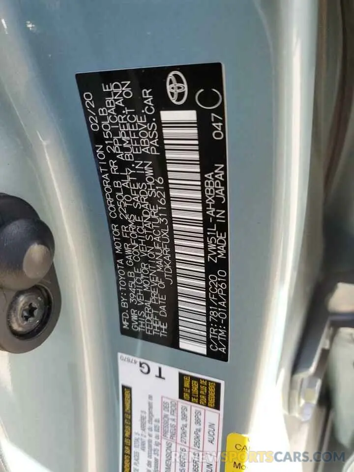 13 Фотография поврежденного автомобиля JTDKARFUXL3116216 TOYOTA PRIUS 2020