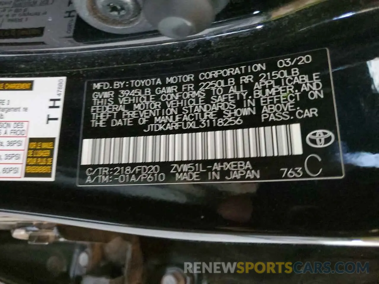 14 Фотография поврежденного автомобиля JTDKARFUXL3118256 TOYOTA PRIUS 2020