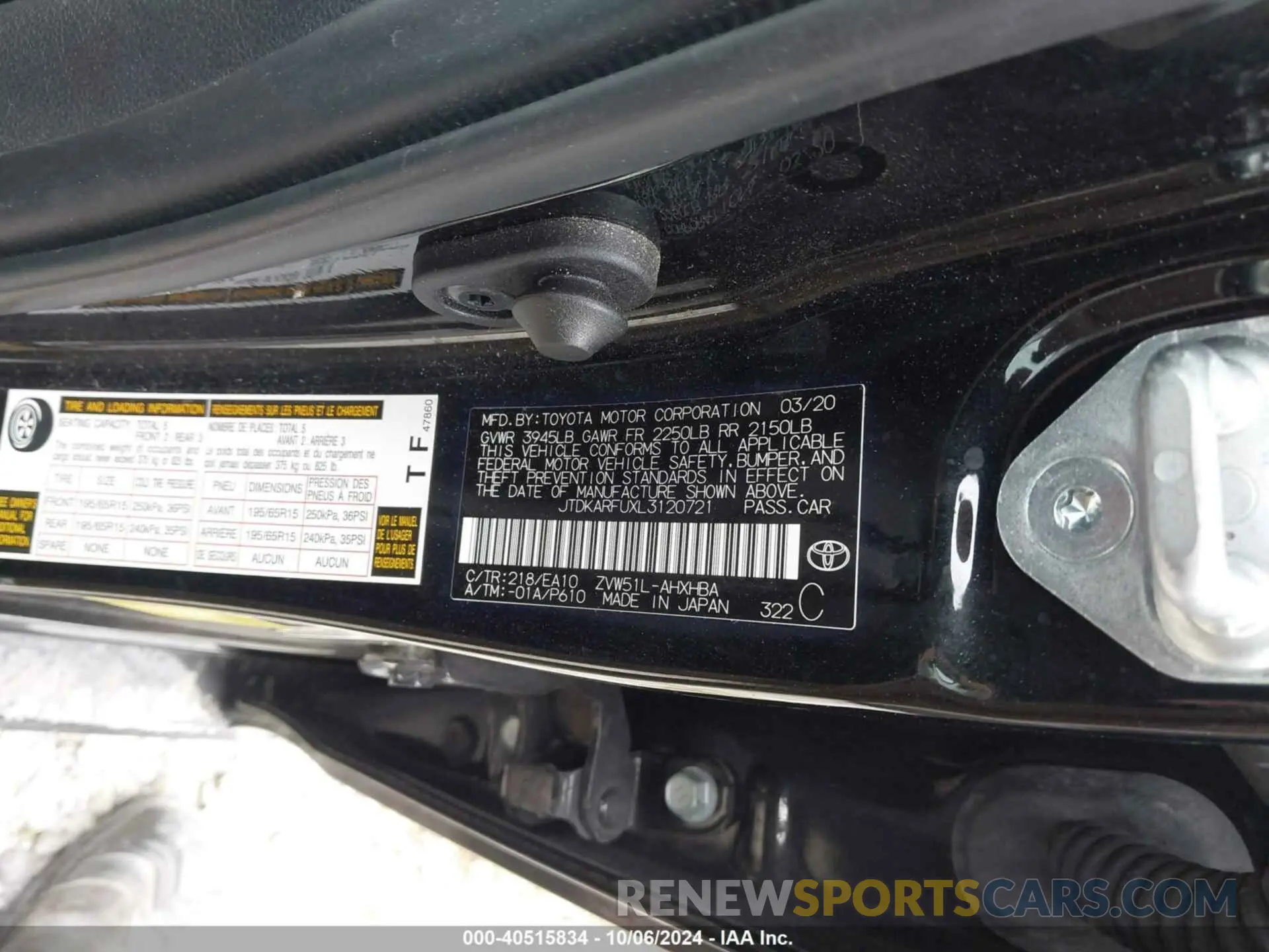 9 Photograph of a damaged car JTDKARFUXL3120721 TOYOTA PRIUS 2020