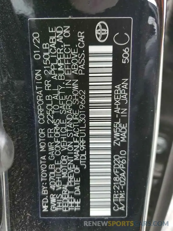 12 Photograph of a damaged car JTDL9RFU1L3019662 TOYOTA PRIUS 2020