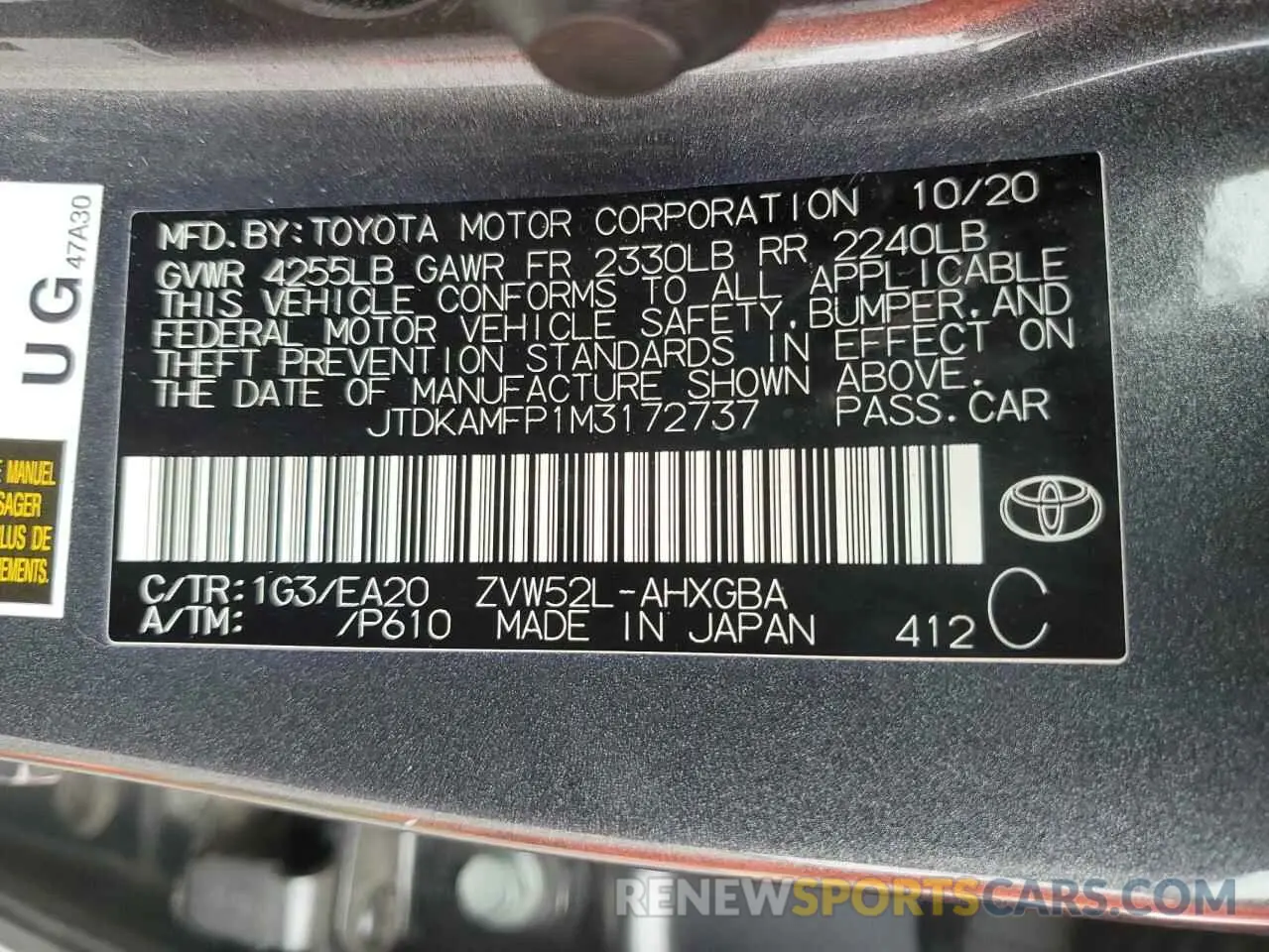 12 Photograph of a damaged car JTDKAMFP1M3172737 TOYOTA PRIUS 2021