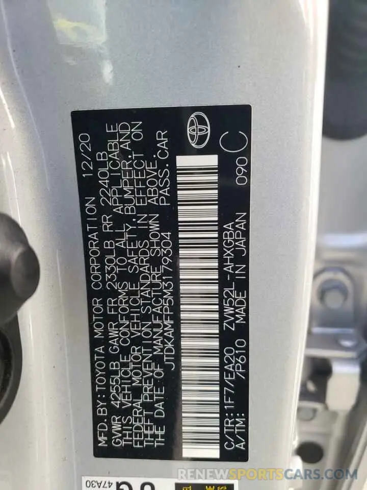 10 Photograph of a damaged car JTDKAMFP5M3179304 TOYOTA PRIUS 2021