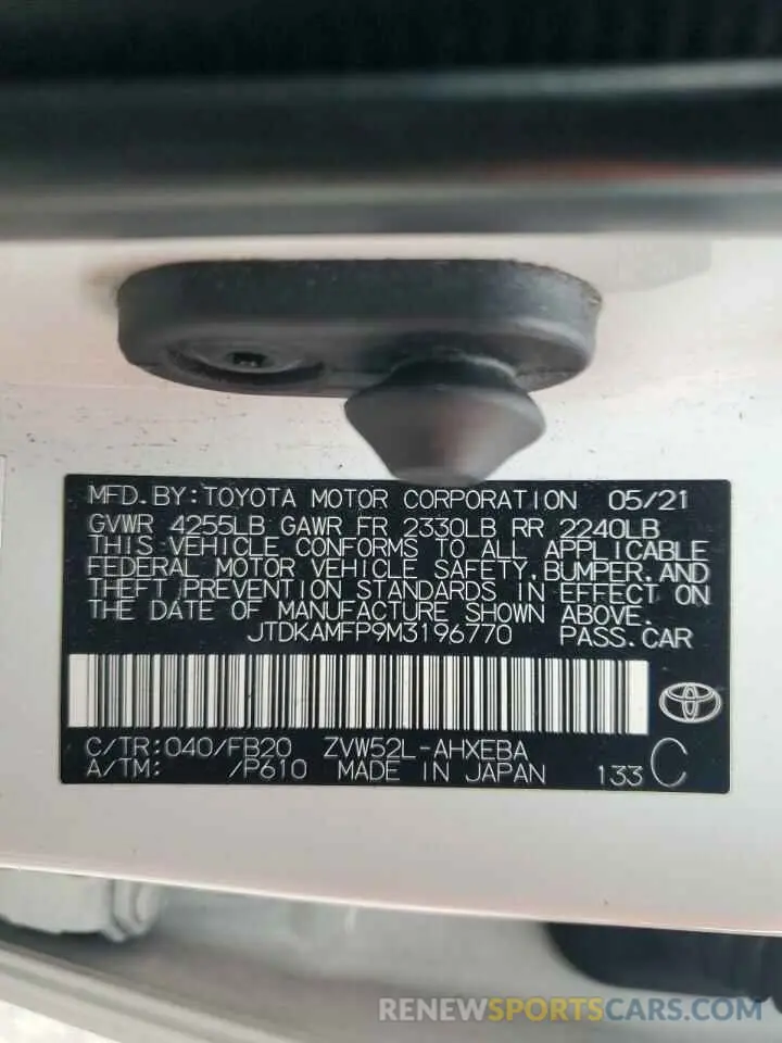 12 Фотография поврежденного автомобиля JTDKAMFP9M3196770 TOYOTA PRIUS 2021