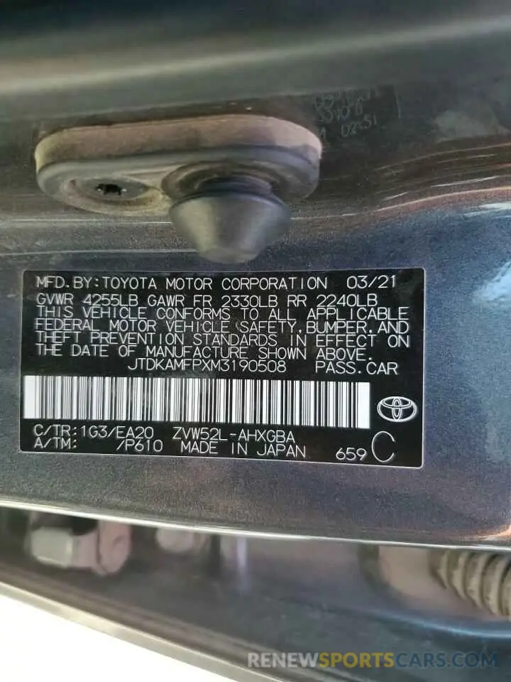 13 Photograph of a damaged car JTDKAMFPXM3190508 TOYOTA PRIUS 2021